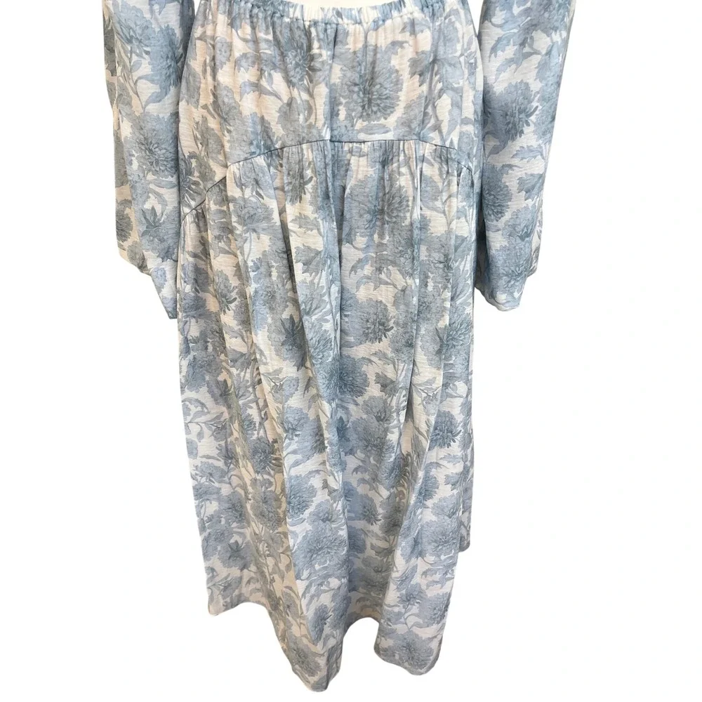VINCE Dahlia Double V Neck Midi Dress Sz M Blue Floral Cutout Cottage Wedding - Picture 11 of 14